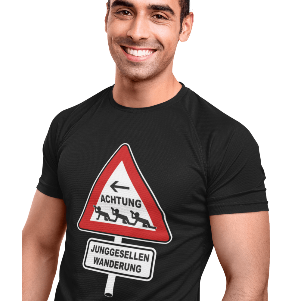 T-Shirt Achtung, Junggesellenwanderung