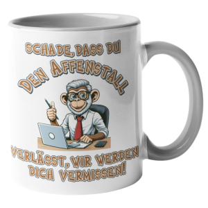Bedruckte Tasse.  Rentner. Der Affenstall