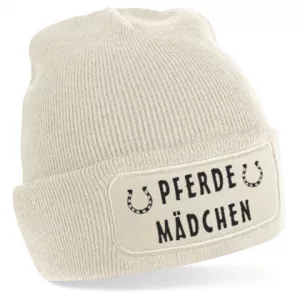 Beanie Mütze Pferdemädchen mit Front-Patch in Beige